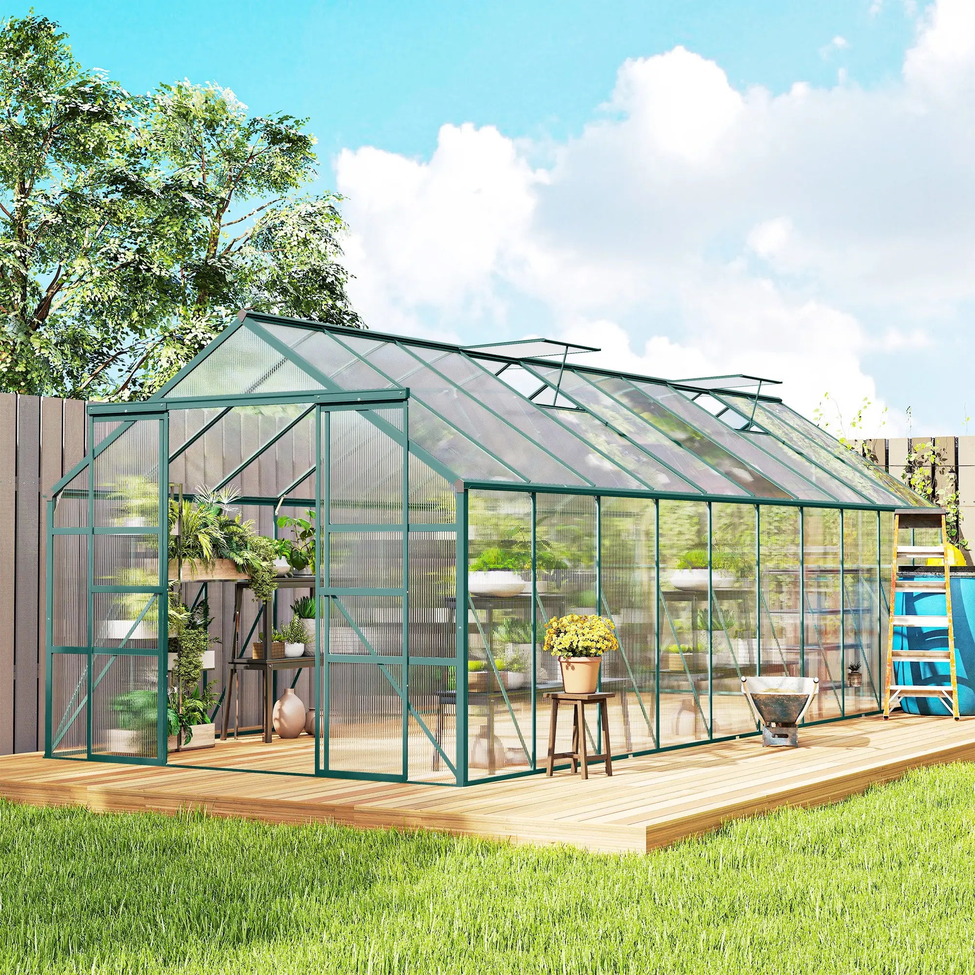 Aluminum Greenhouse, Polycarbonate Walk-In, 20' x 8', Green Walk In Greenhouses at Gallery Canada
