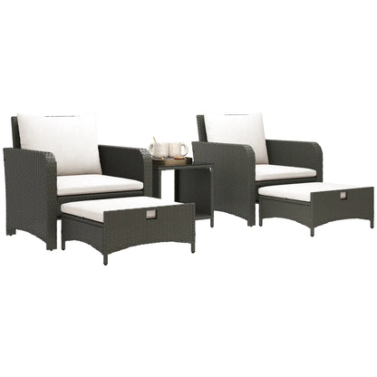 5 Piece Rattan Balcony Set, Wicker Outdoor Furniture, 2-Tier Coffee Table, Ottomans, Cream White, Grey Patio Furniture Sets at Gallery Canada