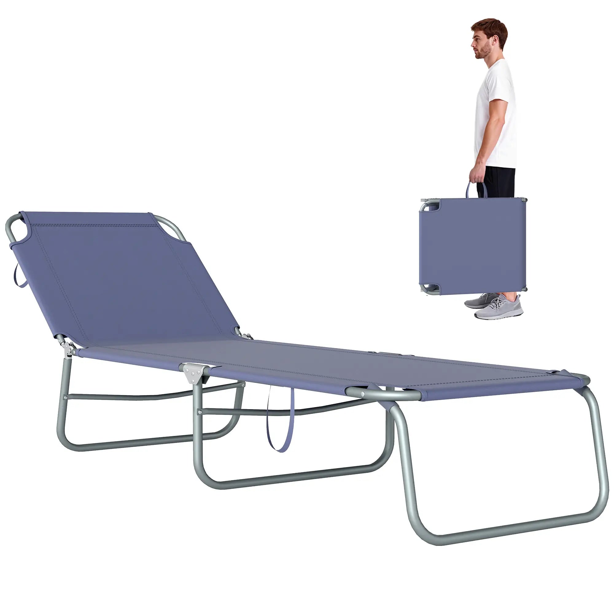 Folding Outdoor Lounge Chair, Reclining Tanning Chair, Navy Blue Lounger Chairs at Gallery Canada