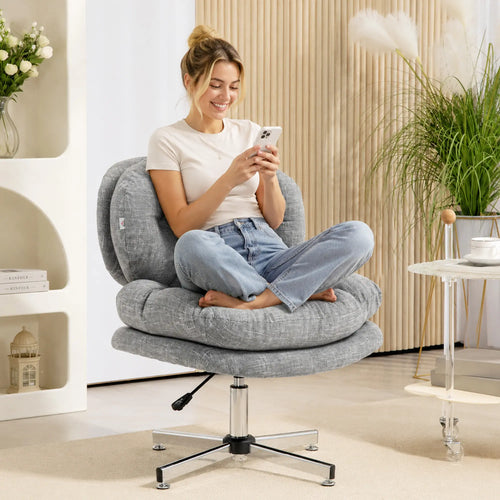 Armless Office Chair, Wide Padded Seat, Adjustable Height, Grey