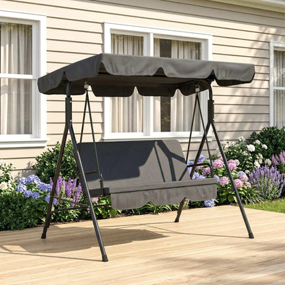 3-Seater Outdoor Porch Swing, Adjustable Canopy, Black Patio Swings with Stand at Gallery Canada