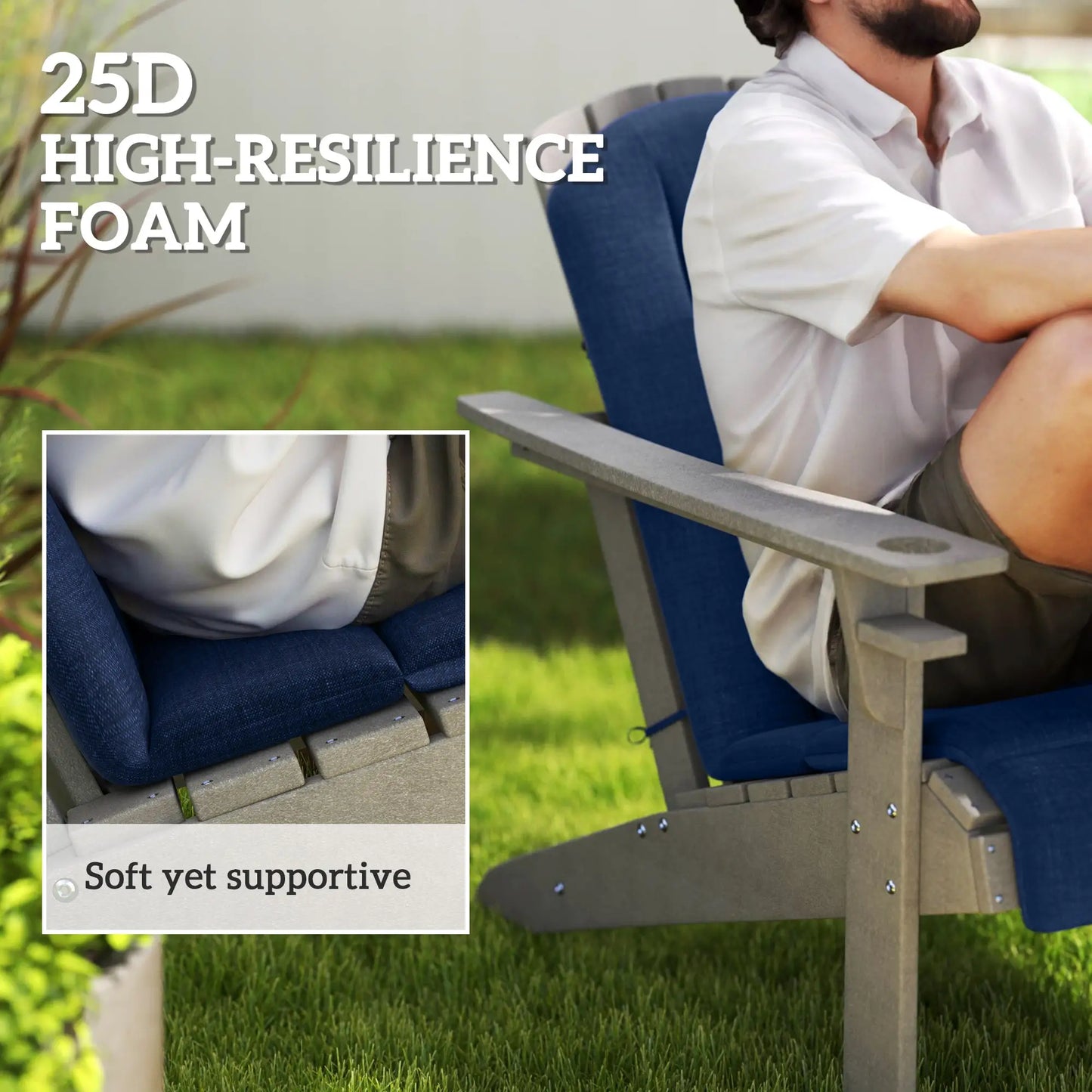 Set of 2 Patio Chair Cushions, High Back, High-Density Foam, Navy Blue Patio Chair Cushions at Gallery Canada