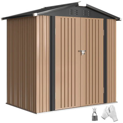 6.5' x 4' Metal Outdoor Storage Shed, Lockable Double Doors, 4 Vents, Brown Sheds at Gallery Canada