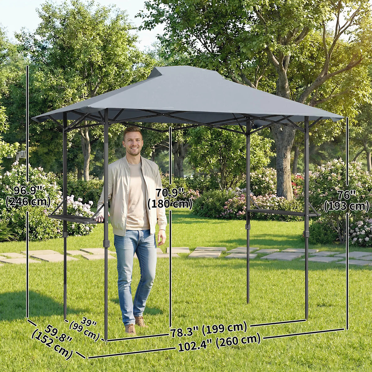 5 x 8.5 ft Pop Up Grill Gazebo, 2 Shelves, UPF 50+, Dark Grey