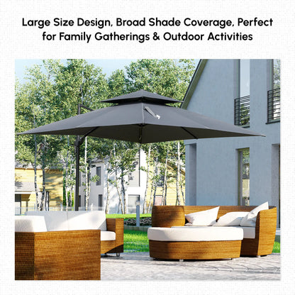 10' x 10' Cantilever Patio Umbrella, Double Top, 360° Rotation, 5 Tilt Angles, Charcoal Grey Cantilever Umbrellas at Gallery Canada