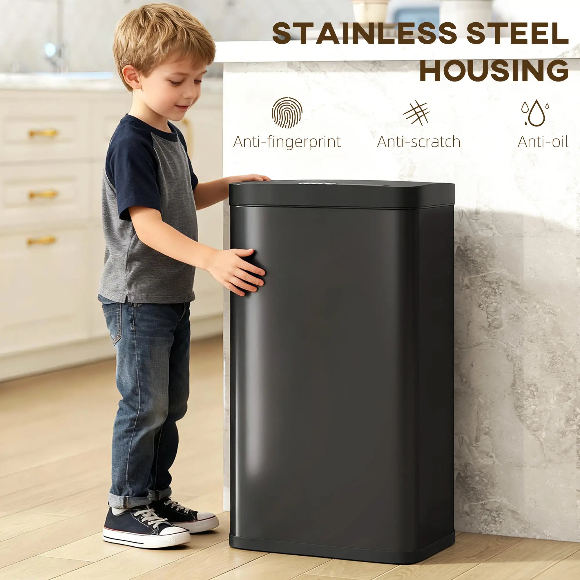 12 Gallon Sensor Can, Automatic Garbage Can, Fingerprint-Proof Stainless Steel, Matte Black Household Supplies at Gallery Canada