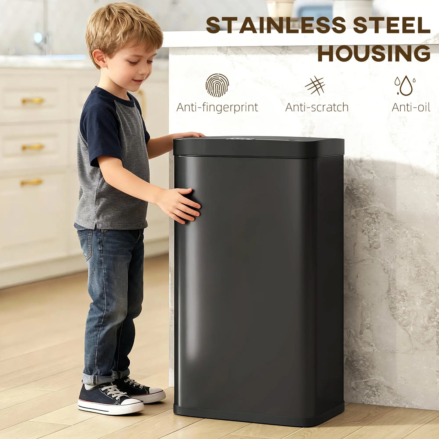 12 Gallon Sensor Can, Automatic Garbage Can, Fingerprint-Proof Stainless Steel, Matte Black Household Supplies at Gallery Canada
