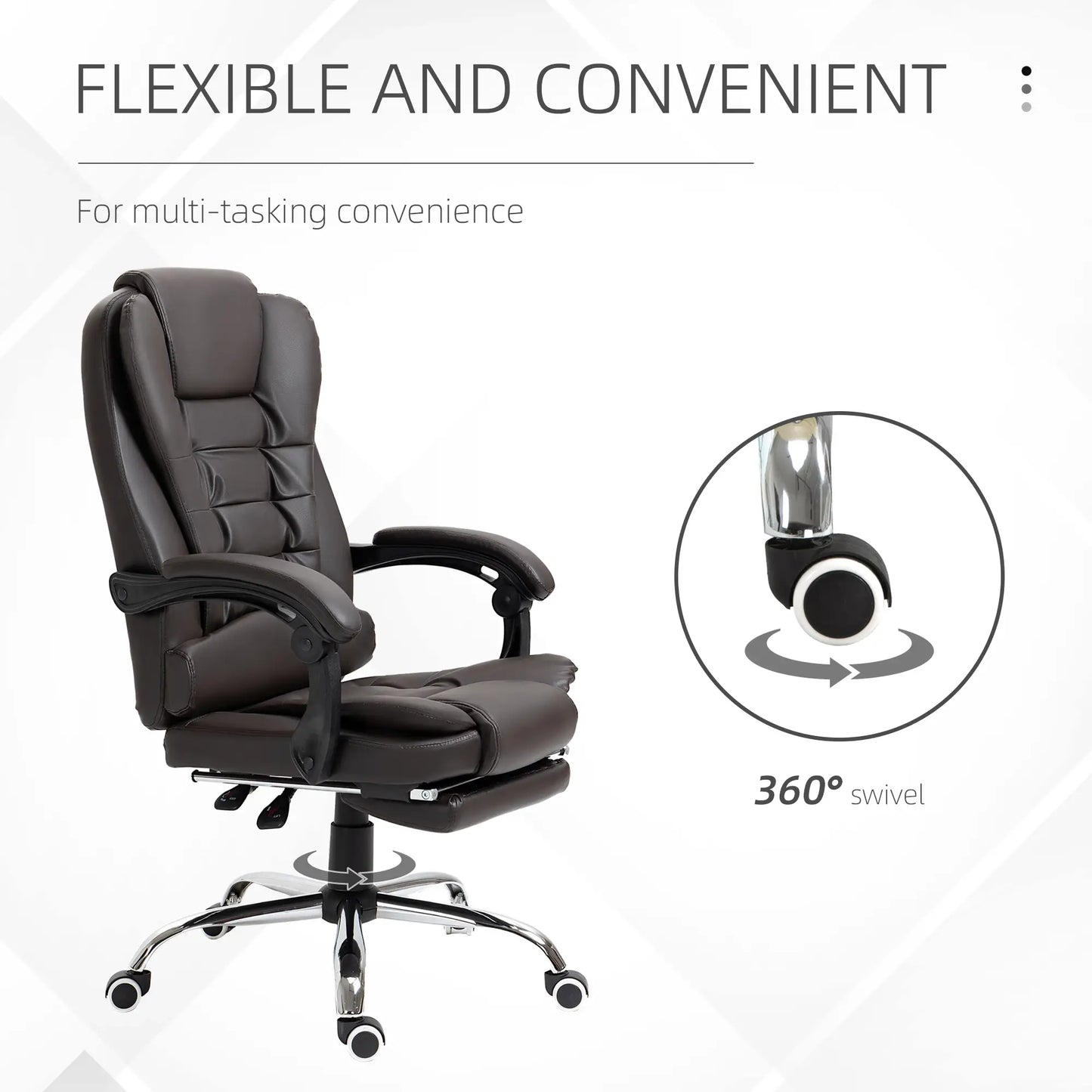 High Back Office Chair, PU Leather, Retractable Footrest, Padded Armrest, Coffee Executive & Manager Chairs at Gallery Canada