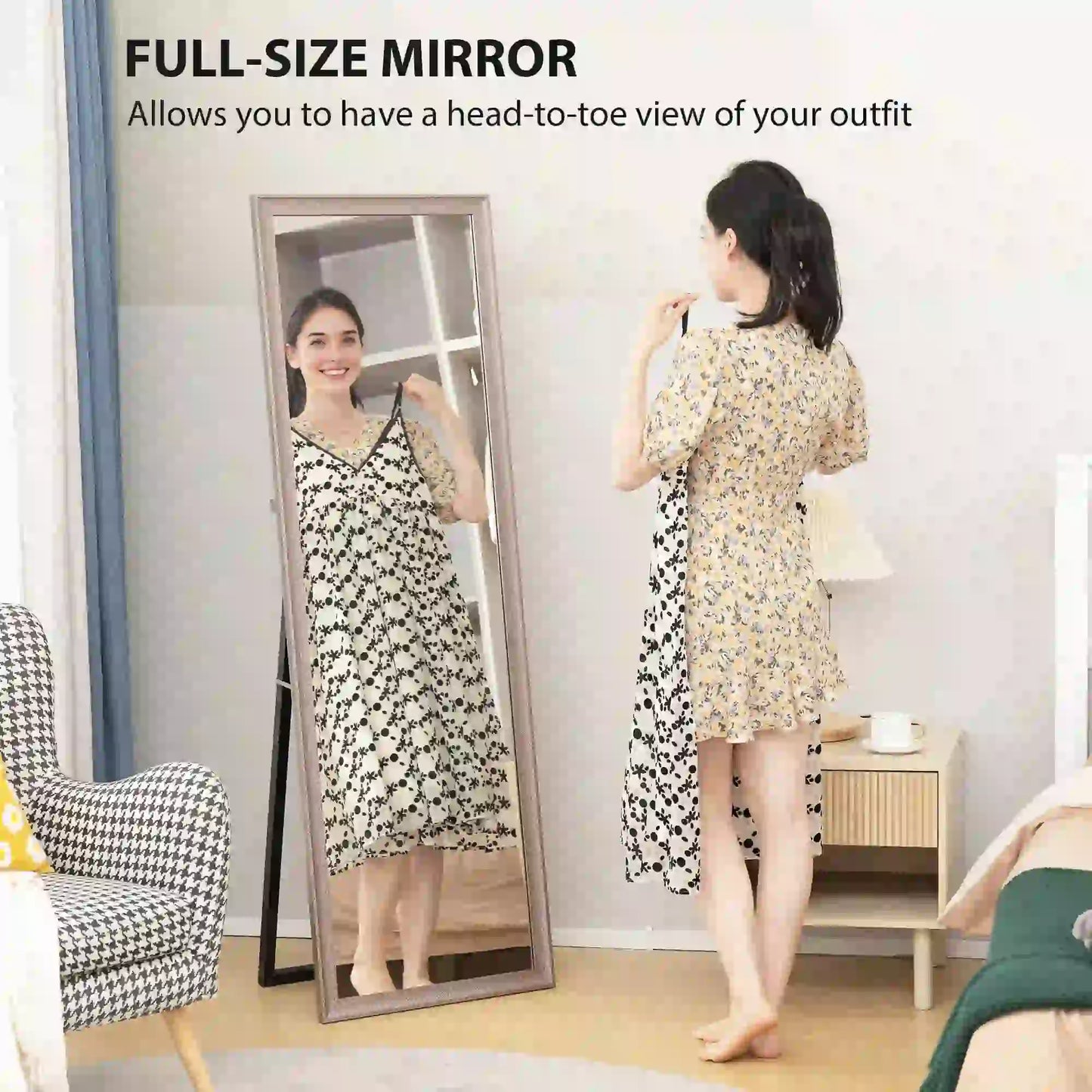 64" x 21" Rectangular Full Length Mirror, Gunmetal Silver Full Length Mirrors at Gallery Canada