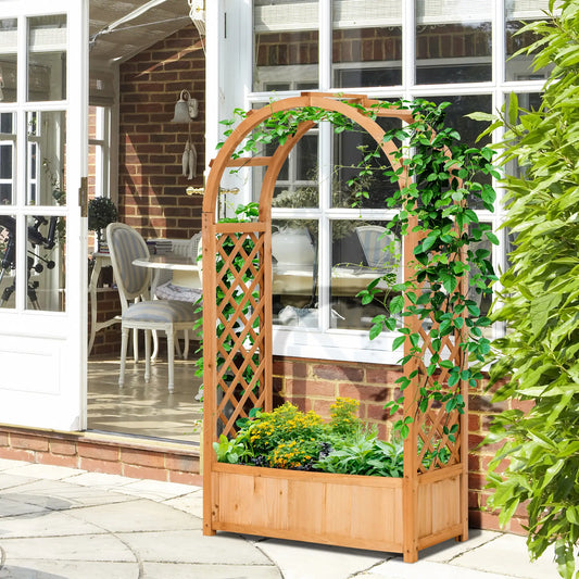 Raised Garden Bed with Arch Trellis, Outdoor Planter Box for Vine Plants, Brown Raised Garden Beds Brown at Gallery Canada