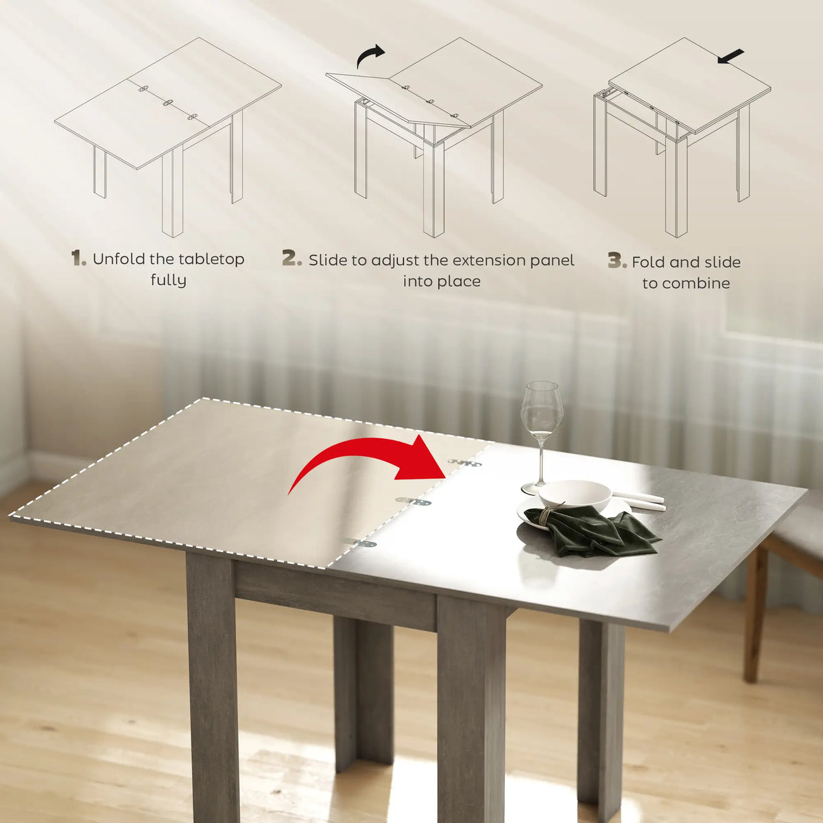 Table à manger extensible de 55 pouces pour 4-6 personnes, table de cuisine, grise