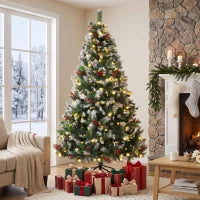 Sapin de Noël épicéa floqué pré-éclairé de 7 pieds, double couleur, télécommande, articulé, double couleur