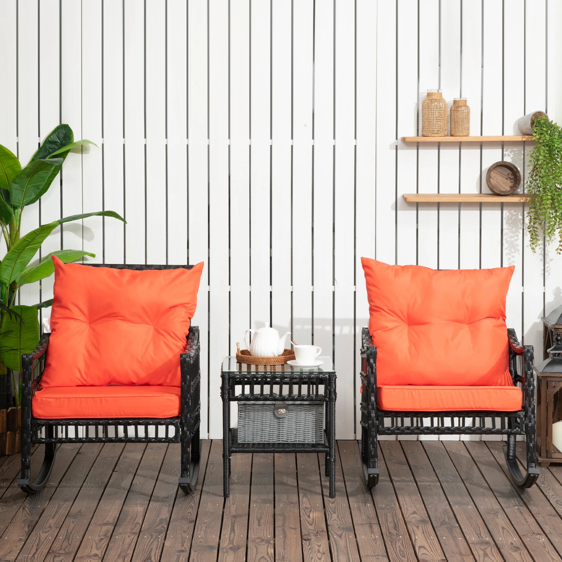 3-Piece Outdoor PE Rattan Rocker Chair Set, 25x26x28, Orange Outdoor Rocking Chairs at Gallery Canada
