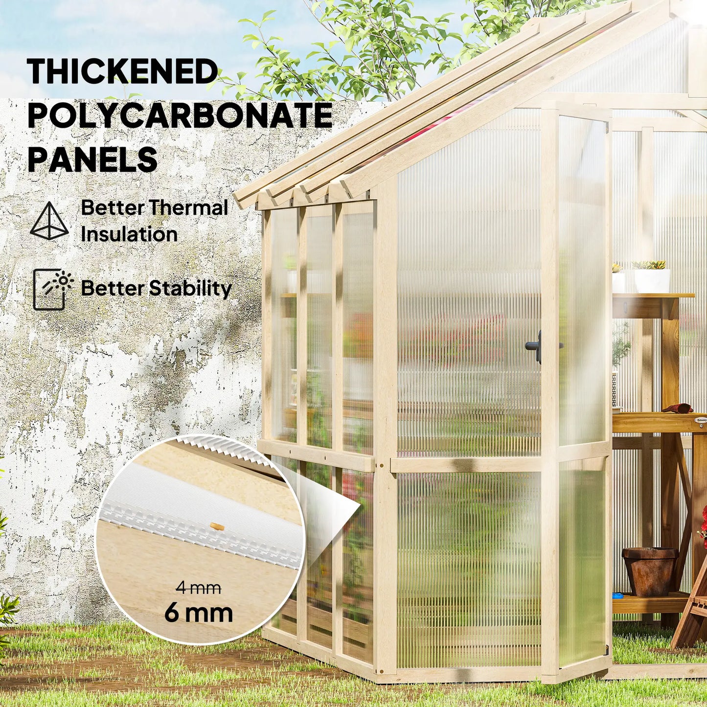 6.6 x 6ft Polycarbonate Greenhouse, Wooden, Lockable Door, Brown Walk In Greenhouses at Gallery Canada
