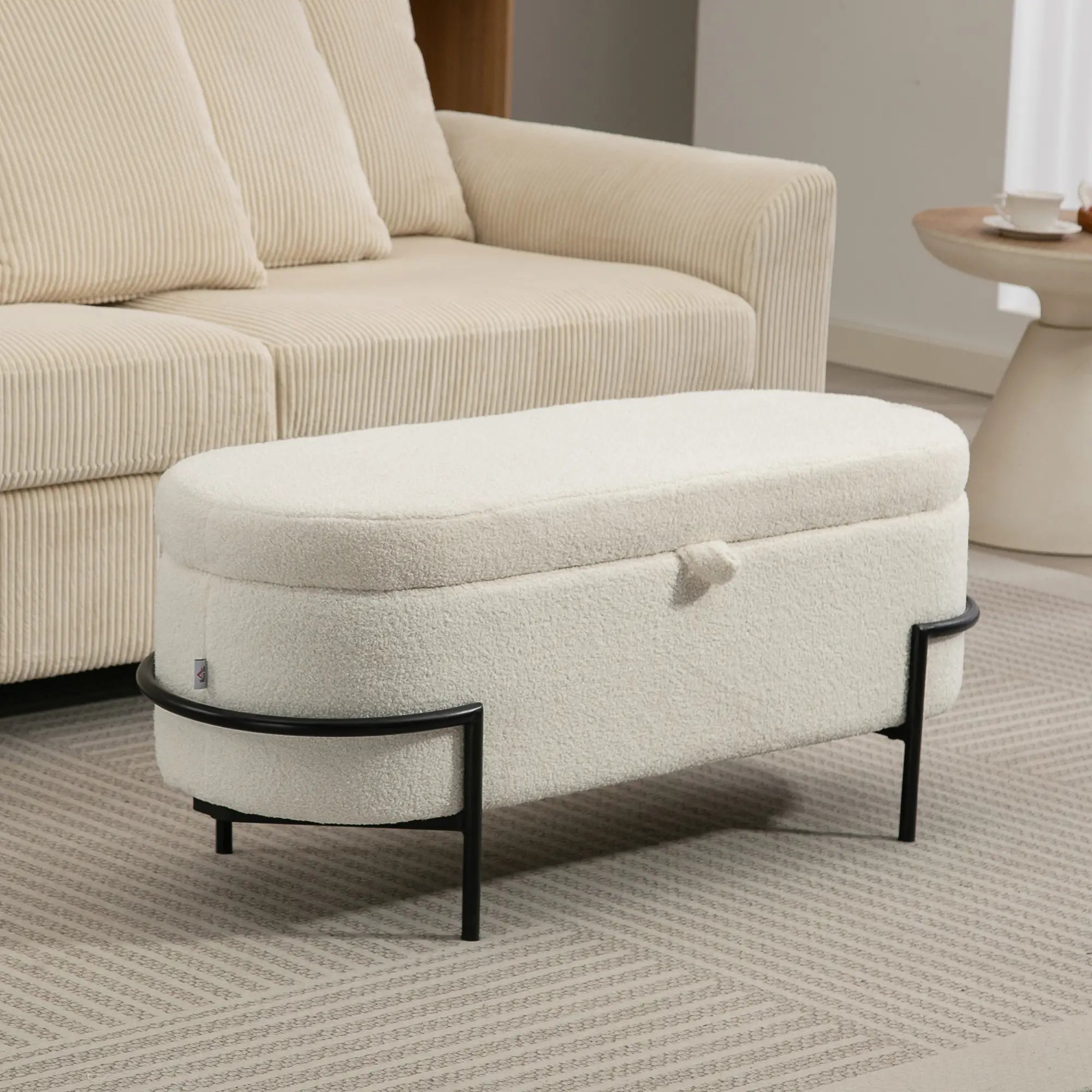 45 Inches Storage Ottoman with Lift-Up Lid, Cream White Storage Ottomans & Benches at Gallery Canada