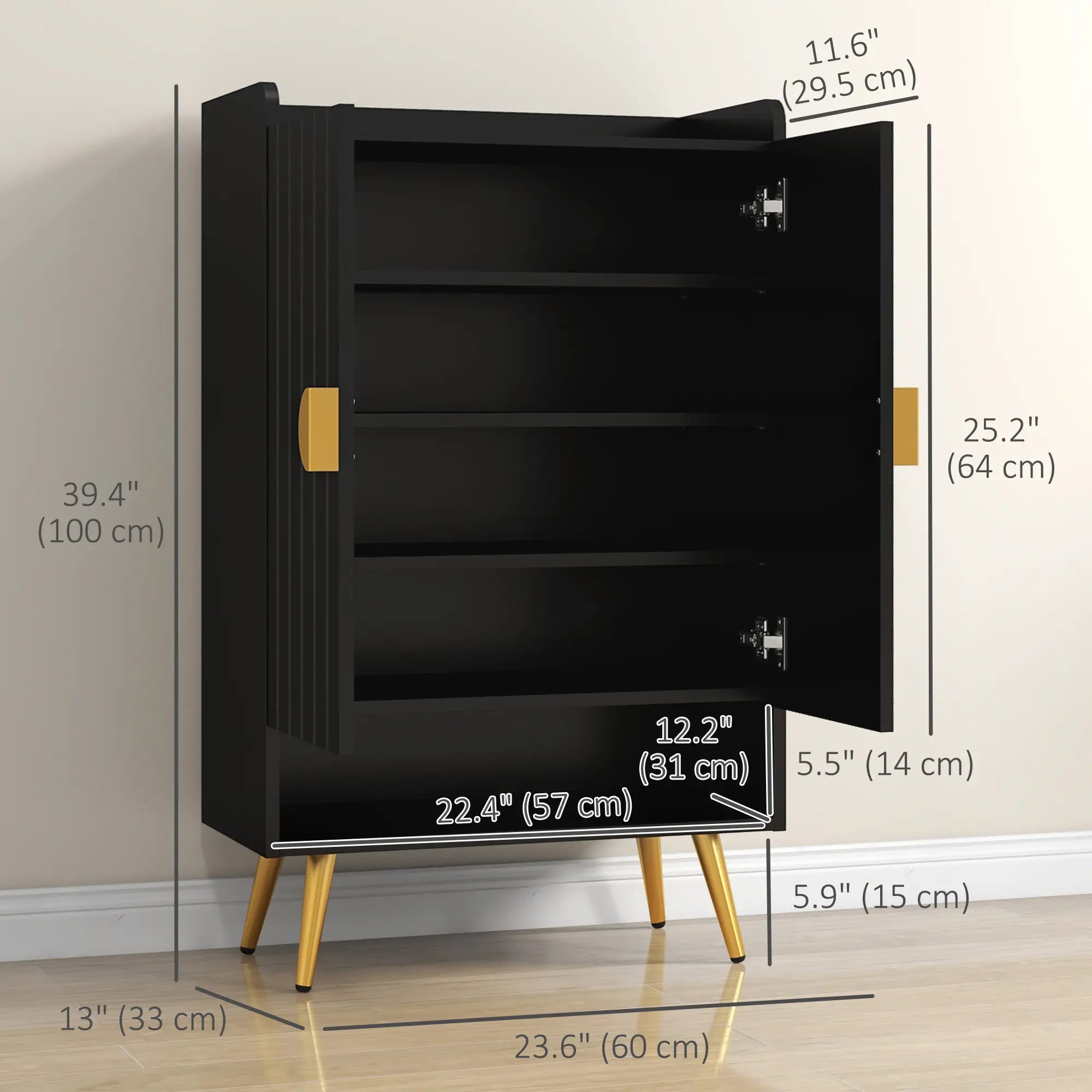 Narrow Shoe Storage Cabinet, Adjustable Shelves for 15 Pairs, Black Shoe Storage Cabinets & Racks at Gallery Canada