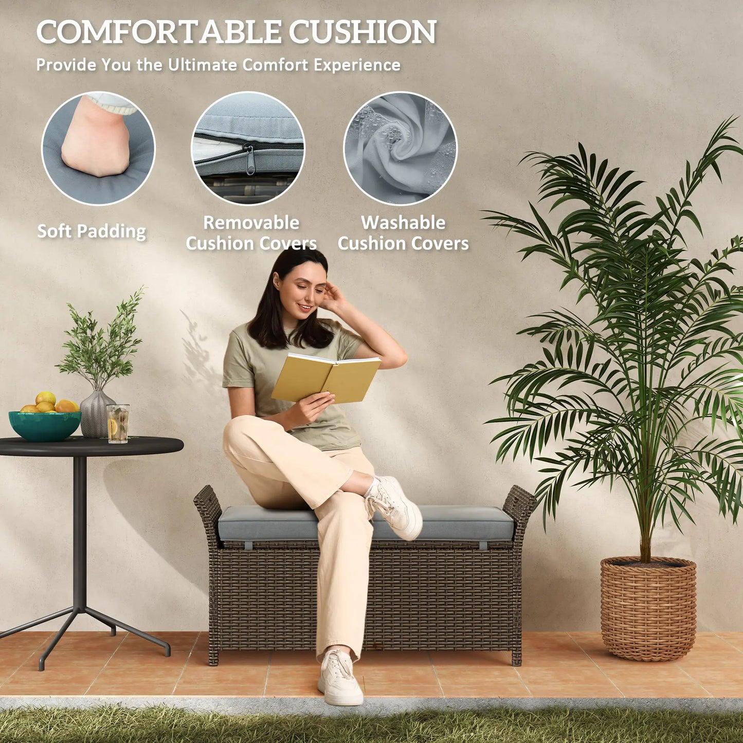 2-In-1 Outdoor Rattan Storage Bench, 29 Gallon, Dark Grey Patio Storage Boxes at Gallery Canada