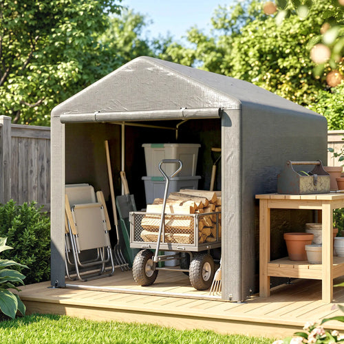 Portable Bicycle Shed, Galvanized Steel Frame, Large Door, Waterproof, Light Grey