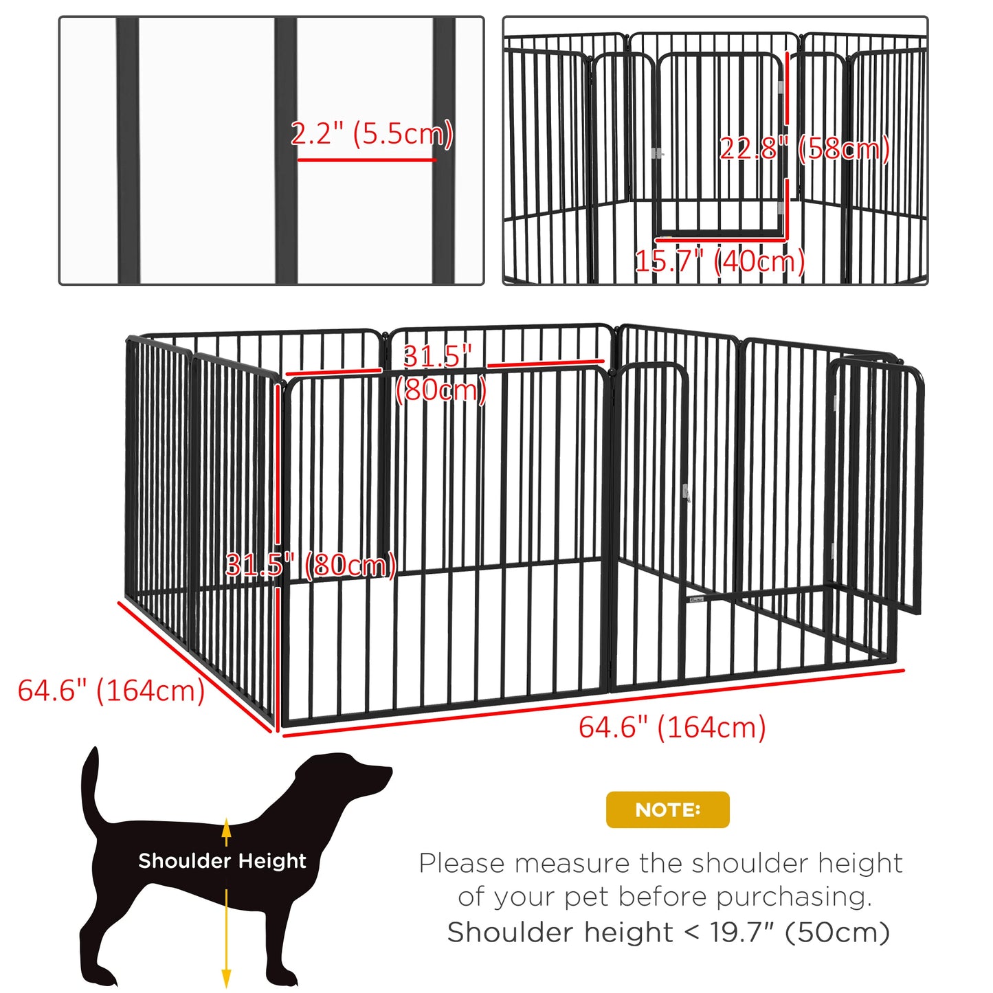 Outdoor Dog Fence, 8 Panels 31.5" Height, Steel Pet Exercise Pen Houses, Kennels & Pens at Gallery Canada