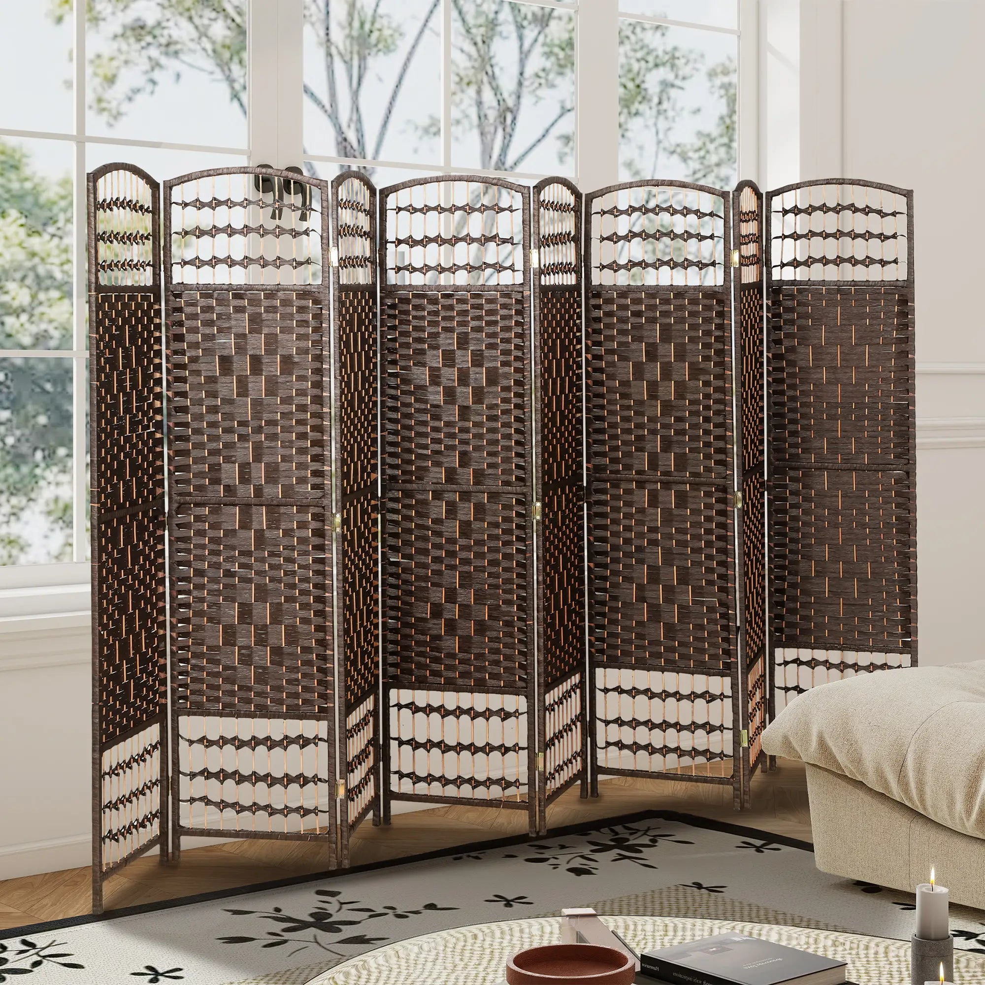 8 Panel Folding Room Divider, Portable Privacy Screen, Brown Room Dividers at Gallery Canada