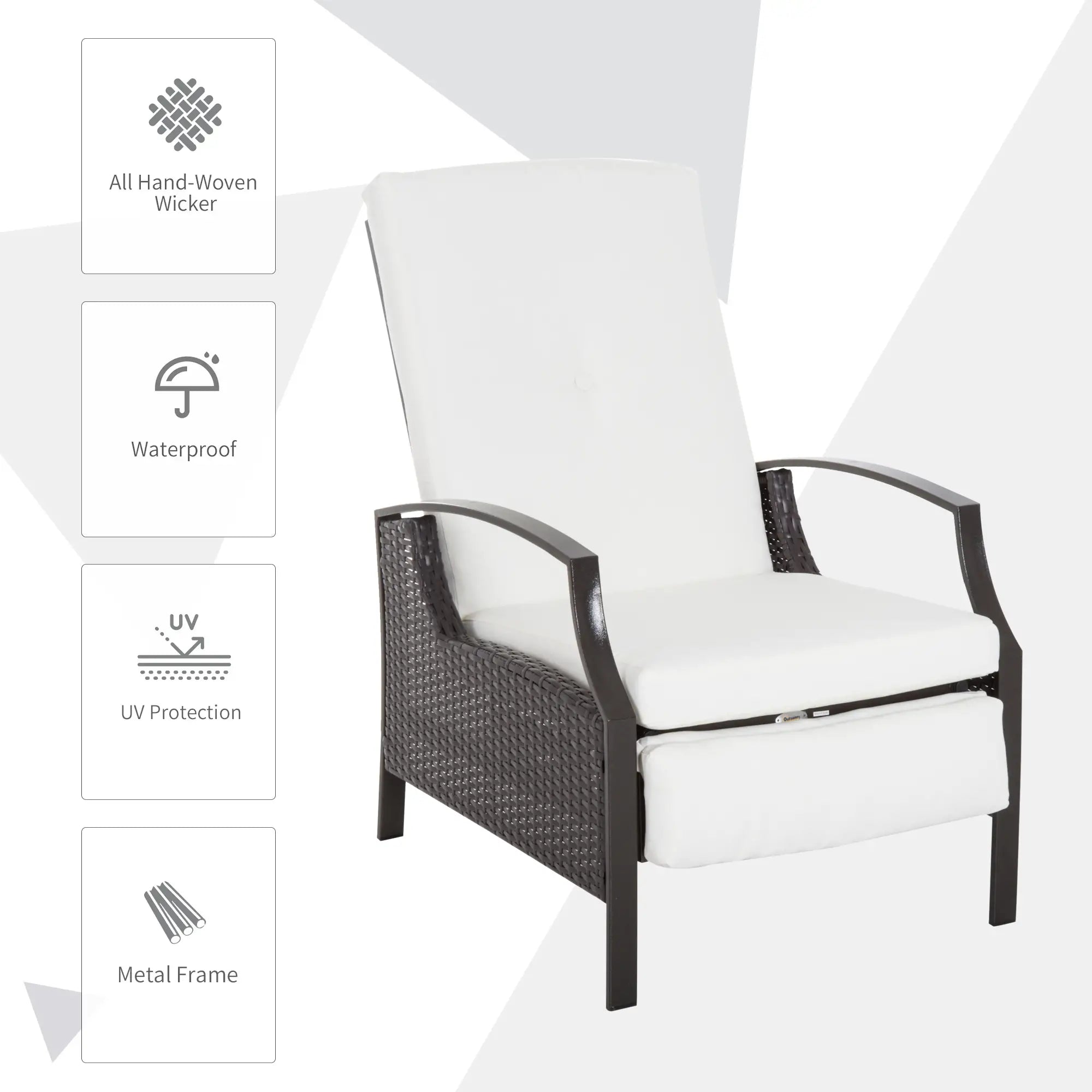 Outdoor Rattan Recliner Chair, Adjustable Back, Retractable Footrest, White Patio Chairs at Gallery Canada