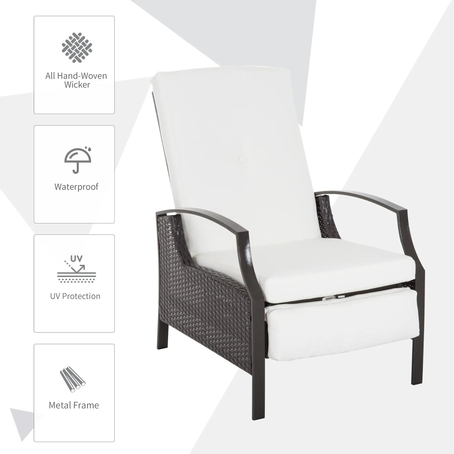 Outdoor Rattan Recliner Chair, Adjustable Back, Retractable Footrest, White Patio Chairs at Gallery Canada