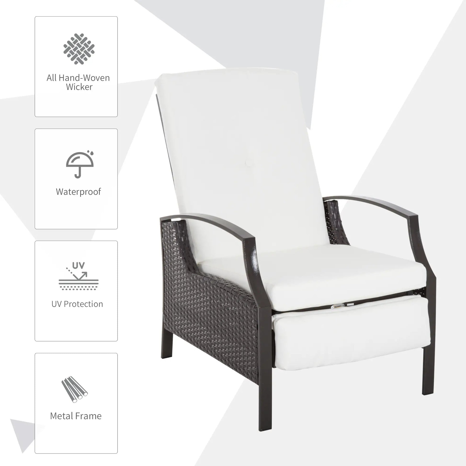 Outdoor Rattan Recliner Chair, Adjustable Back, Retractable Footrest, White Patio Chairs at Gallery Canada