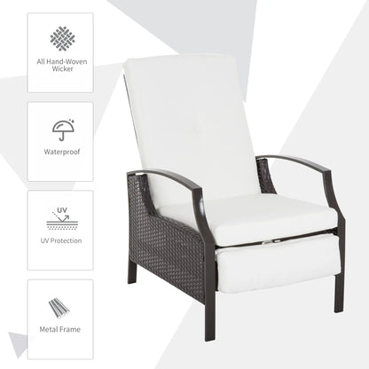 Outdoor Rattan Recliner Chair, Adjustable Back, Retractable Footrest, White Patio Chairs at Gallery Canada