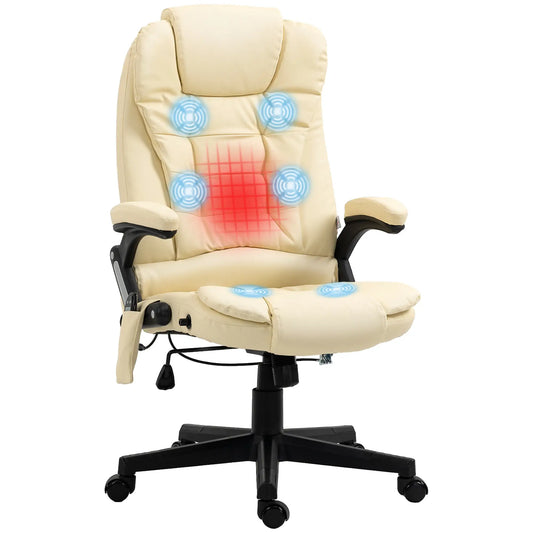 Adjustable Heated Massage Swivel Office Chair, High Back Leather, Beige Massage Chairs Options at Gallery Canada