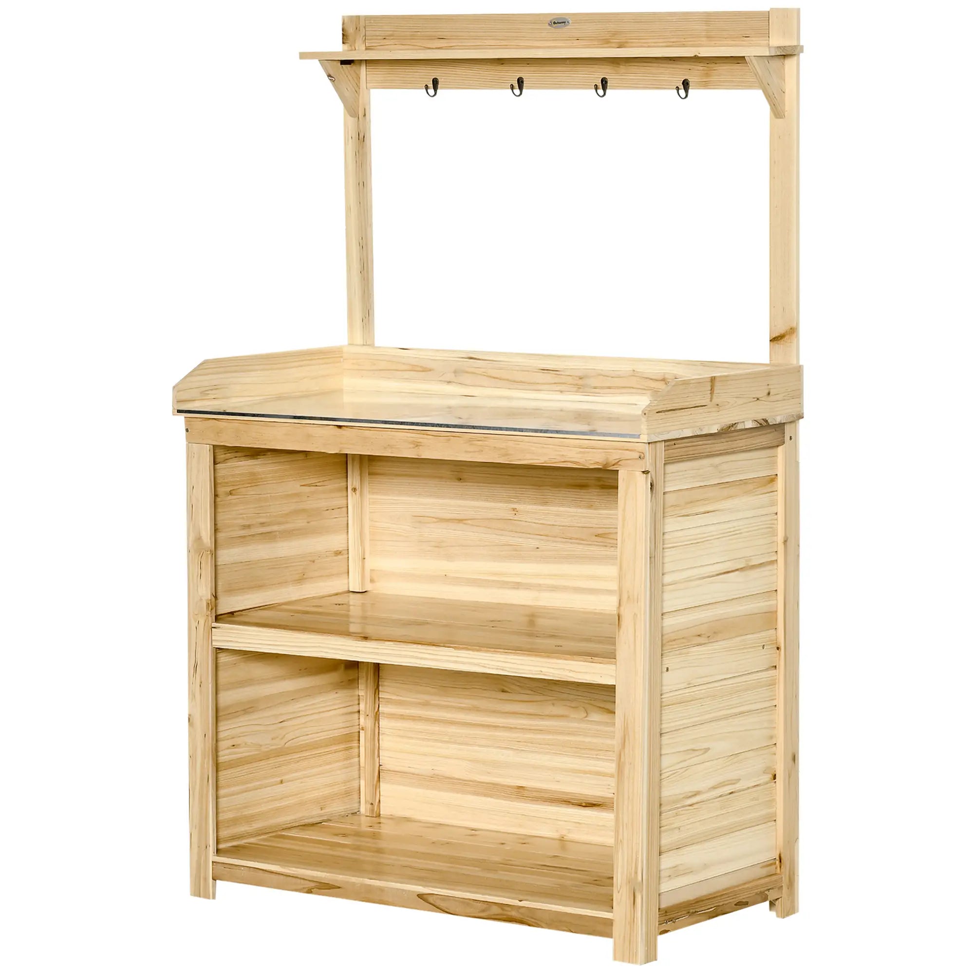Potting Bench Table, Wooden Garden Workstation with Storage Shelves and Hooks Potting Benches & Tables at Gallery Canada