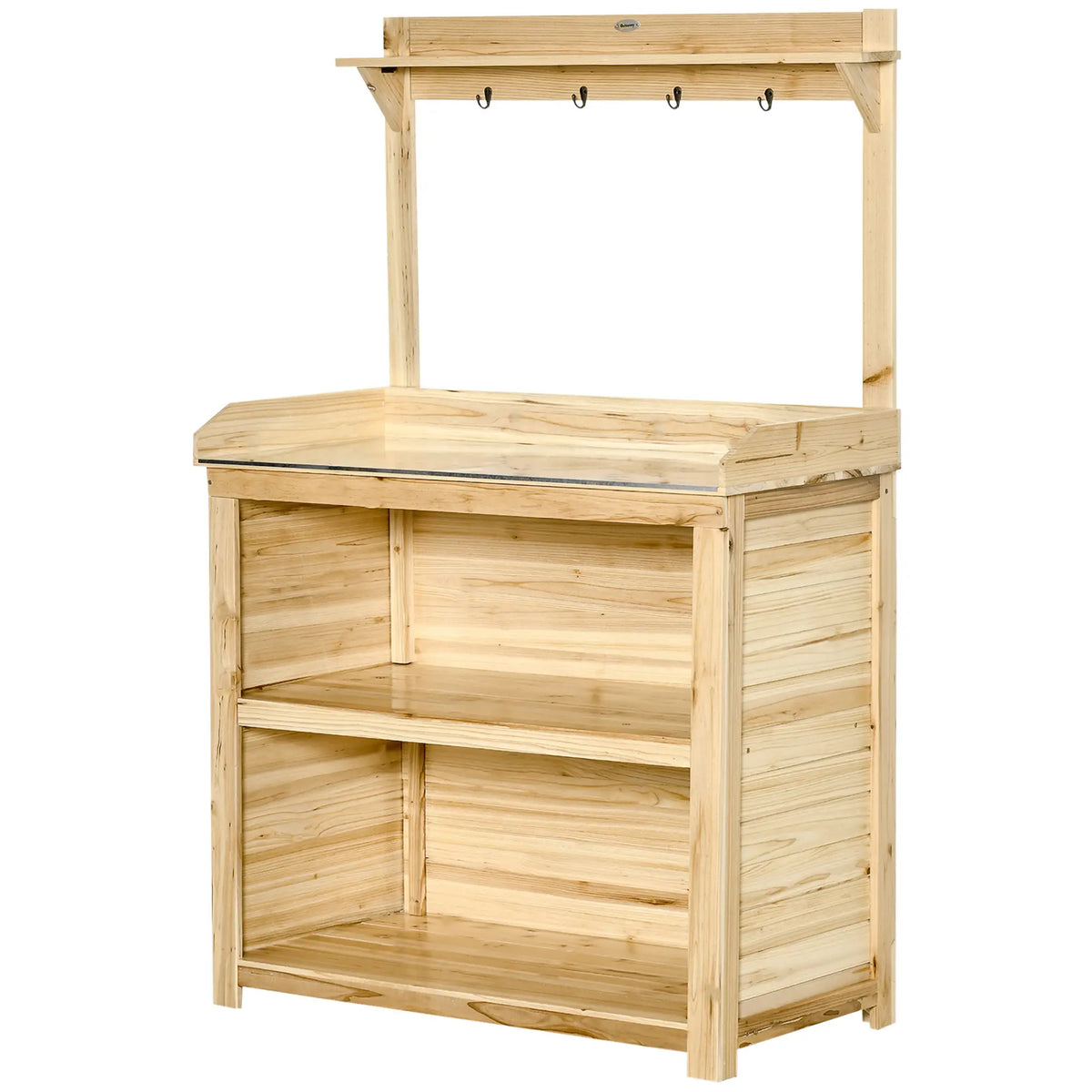 Potting Bench Table, Wooden Garden Workstation with Storage Shelves and Hooks Potting Benches & Tables at Gallery Canada