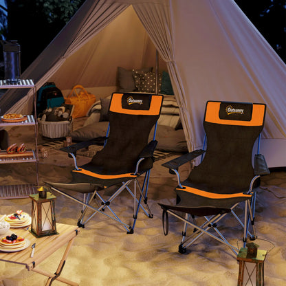Reclining Camping Chair Set With Foot Rest, Headrest, Cup Holder, Storage Bag, Orange Picnic Tables & Camping Chairs at Gallery Canada