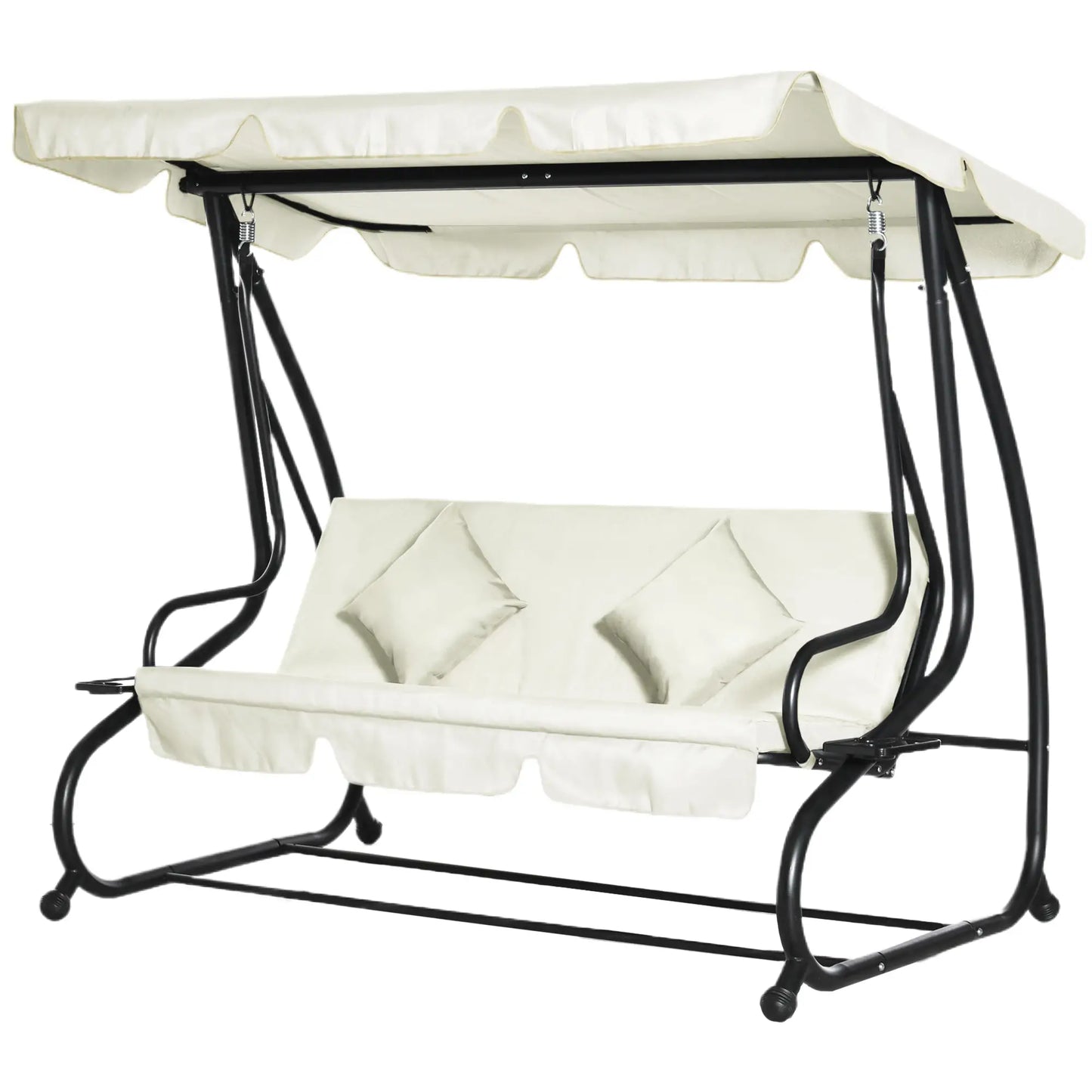 3 Seater Patio Swing Chair, Convertible Cushioned Bed, Outdoor Porch with Canopy Patio Swings with Stand at Gallery Canada