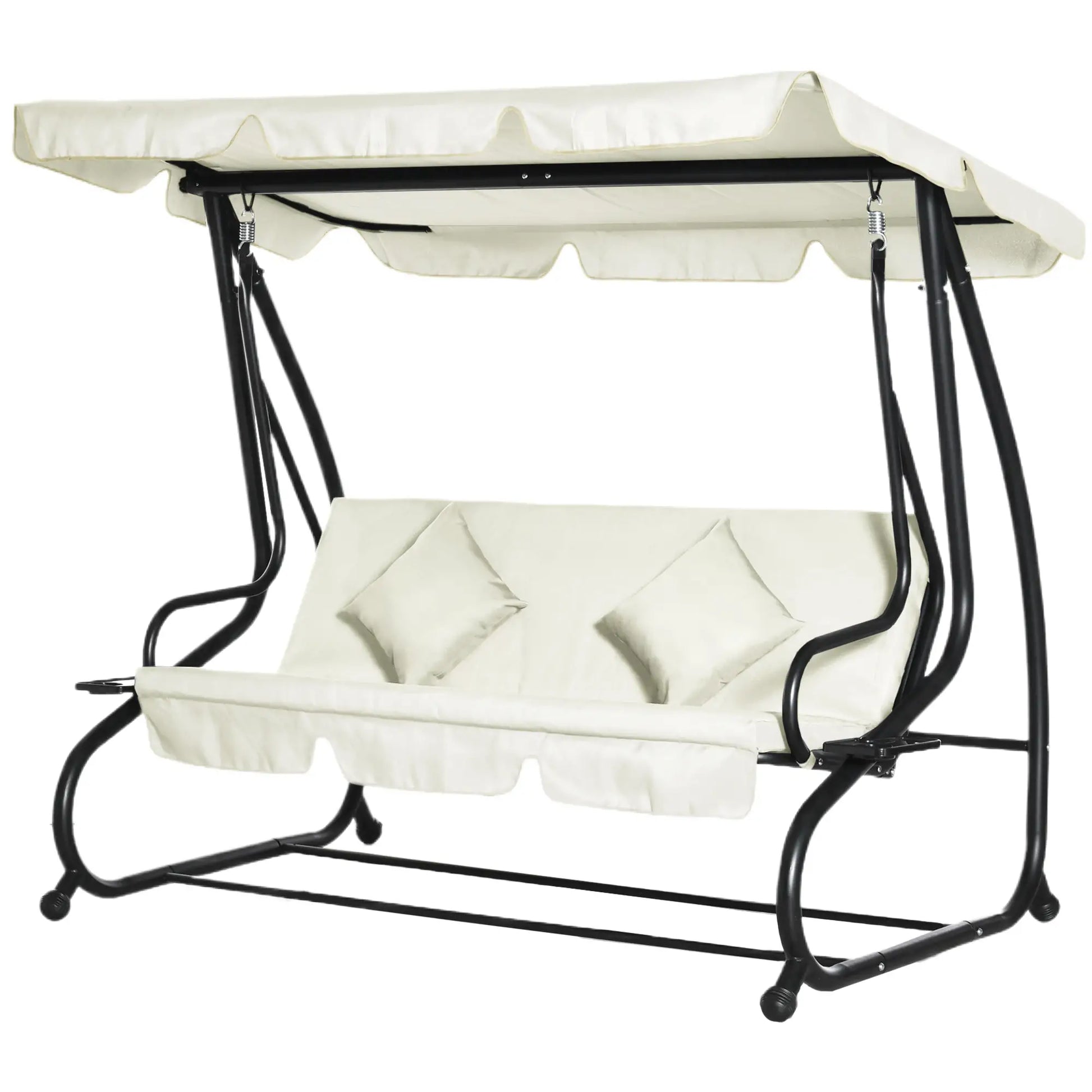 3 Seater Patio Swing Chair, Convertible Cushioned Bed, Outdoor Porch with Canopy Patio Swings with Stand at Gallery Canada