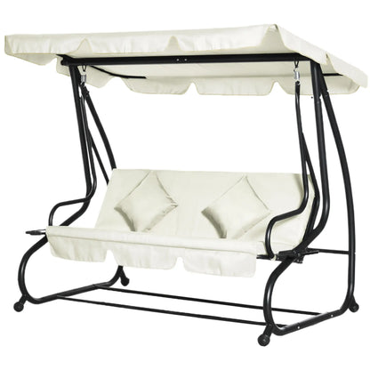 3 Seater Patio Swing Chair, Convertible Cushioned Bed, Outdoor Porch with Canopy Patio Swings with Stand at Gallery Canada