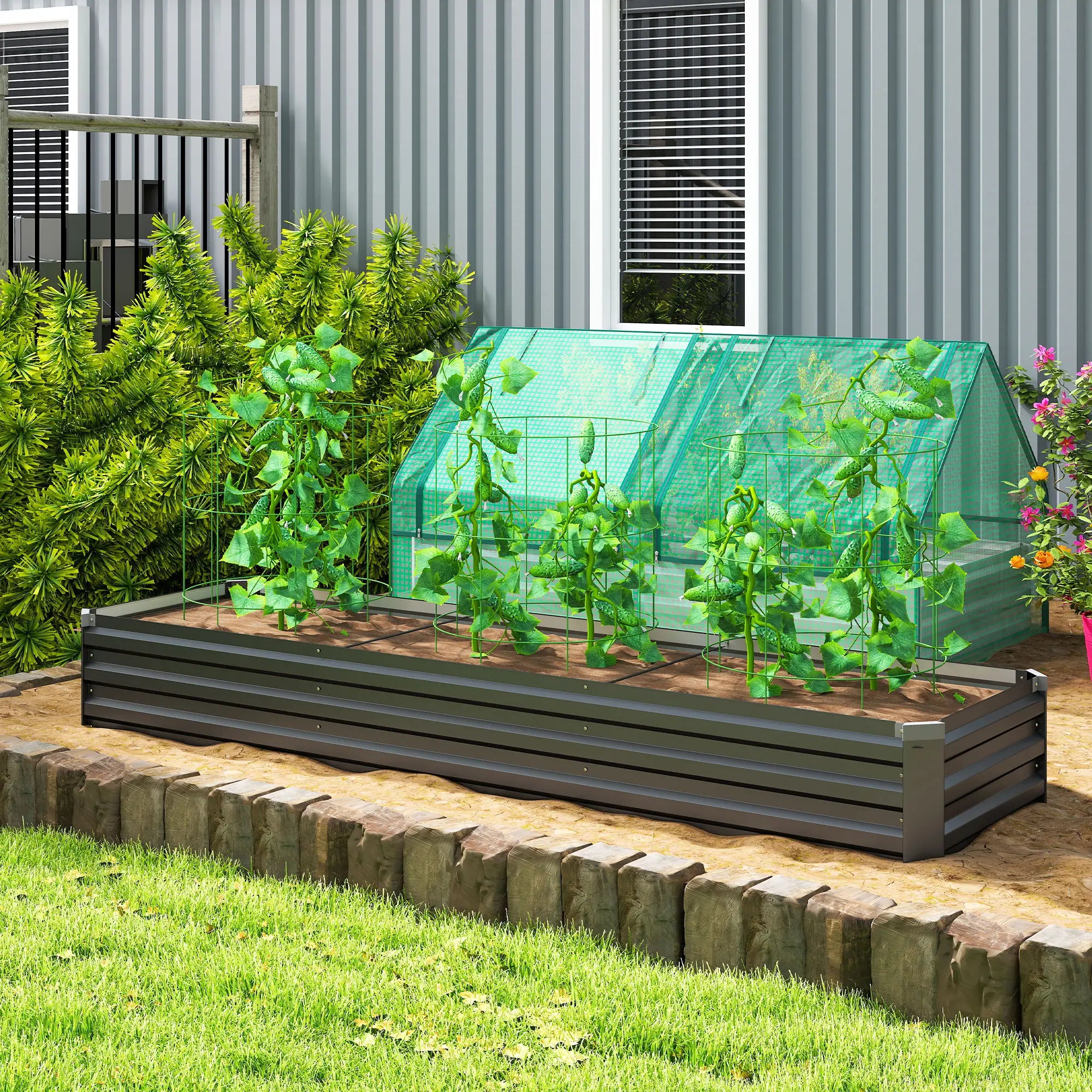 8'x2'x1' Galvanized Raised Bed, Elevated Planter Box, Dark Grey Raised Garden Beds at Gallery Canada