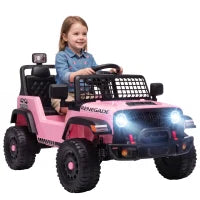 Camion électrique 12V pour enfant, télécommande, démarrage progressif, suspension à 4 roues, rose