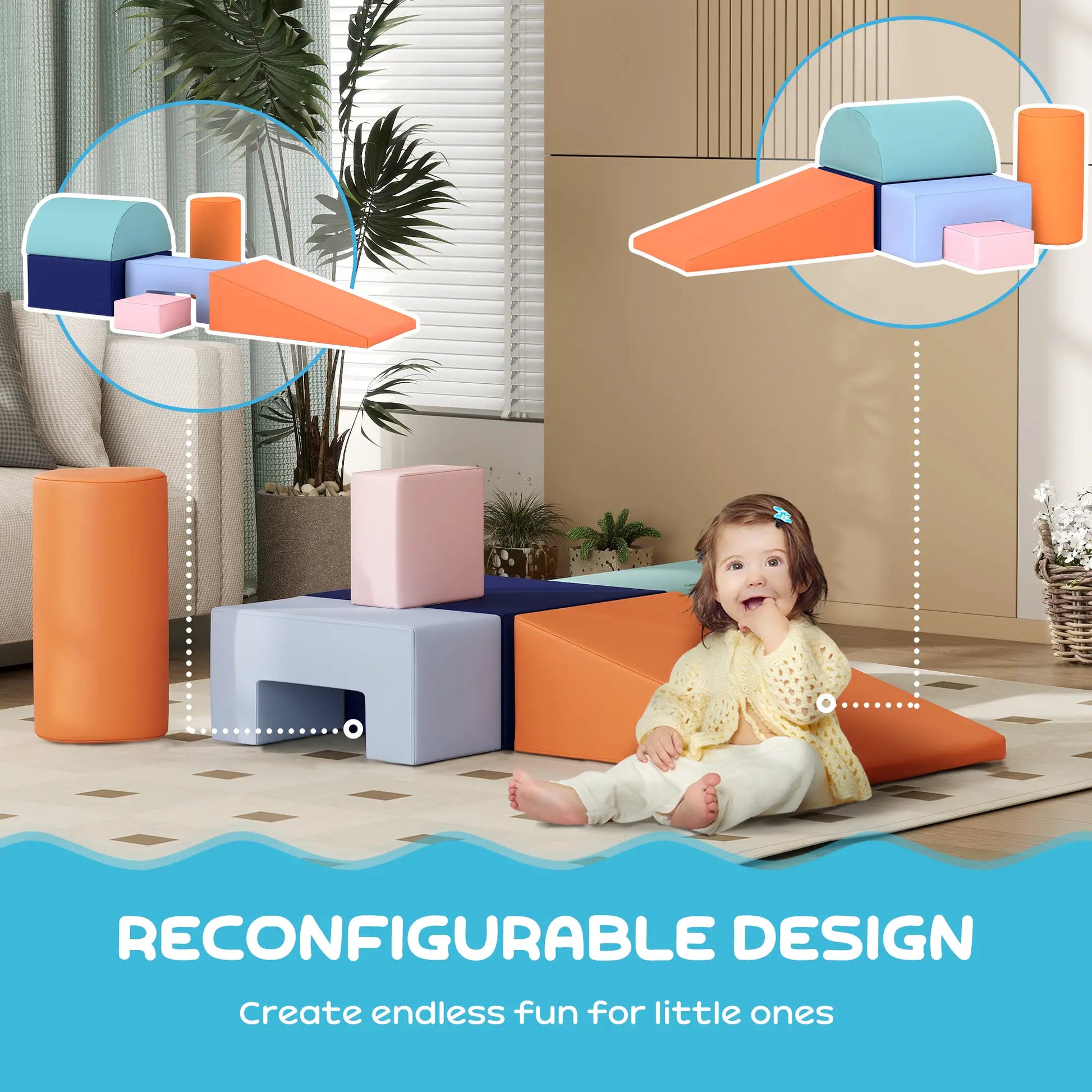 6 Piece Soft Play Equipment, 6-72 Months, Blue, Orange Baby Gym & Playmats at Gallery Canada