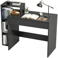 Computer Desk With Storage, 3 Open Shelves And Drawer, Black Computer Desks Black at Gallery Canada