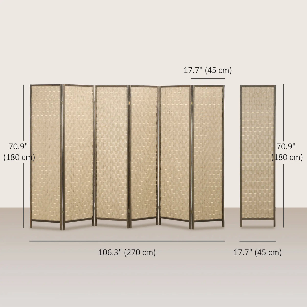 6 FT Room Divider, 6 Panel Folding Privacy Screen, Brown Room Dividers at Gallery Canada