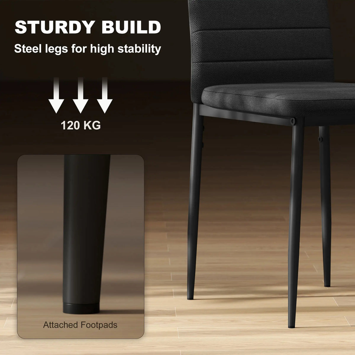 Modern High Back Dining Chairs, PU Leather Upholstered, Set of 6, Black Dining Chairs at Gallery Canada