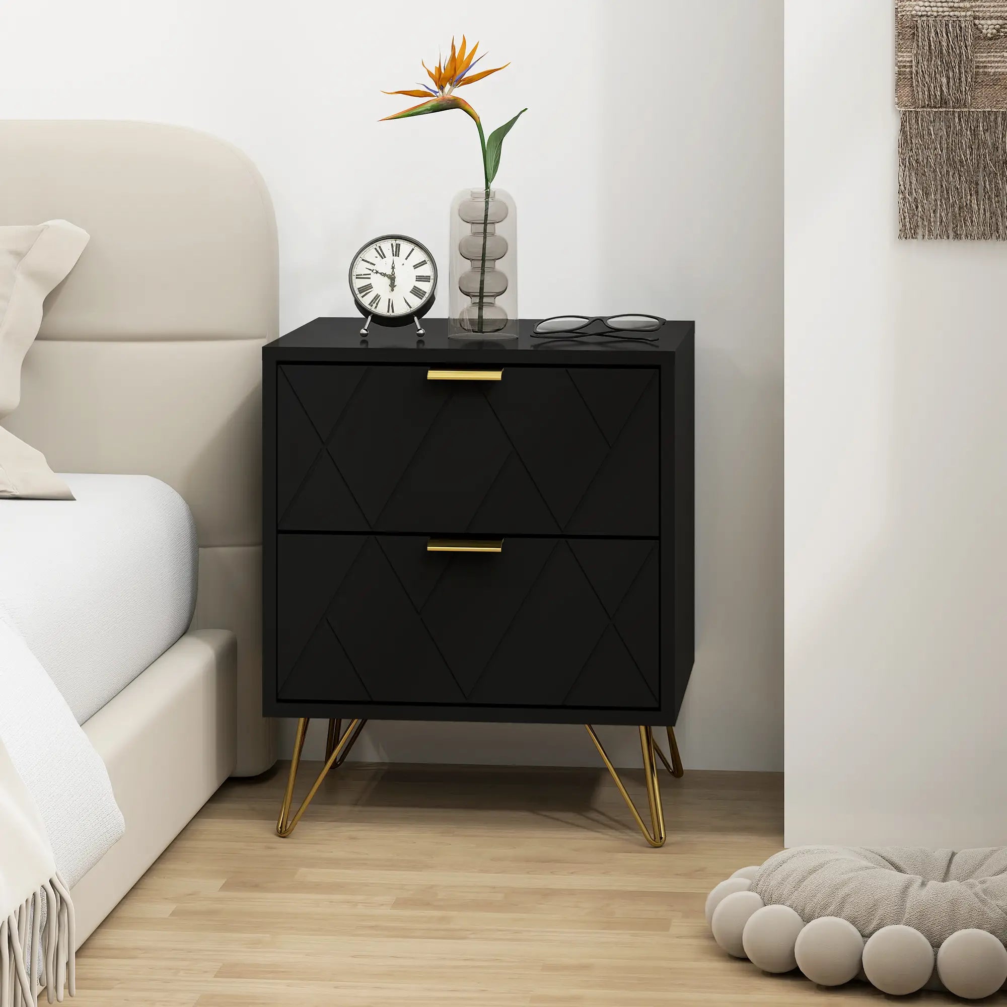Modern Bedside Table, 2 Drawer Nightstand, Black Bedside Tables at Gallery Canada