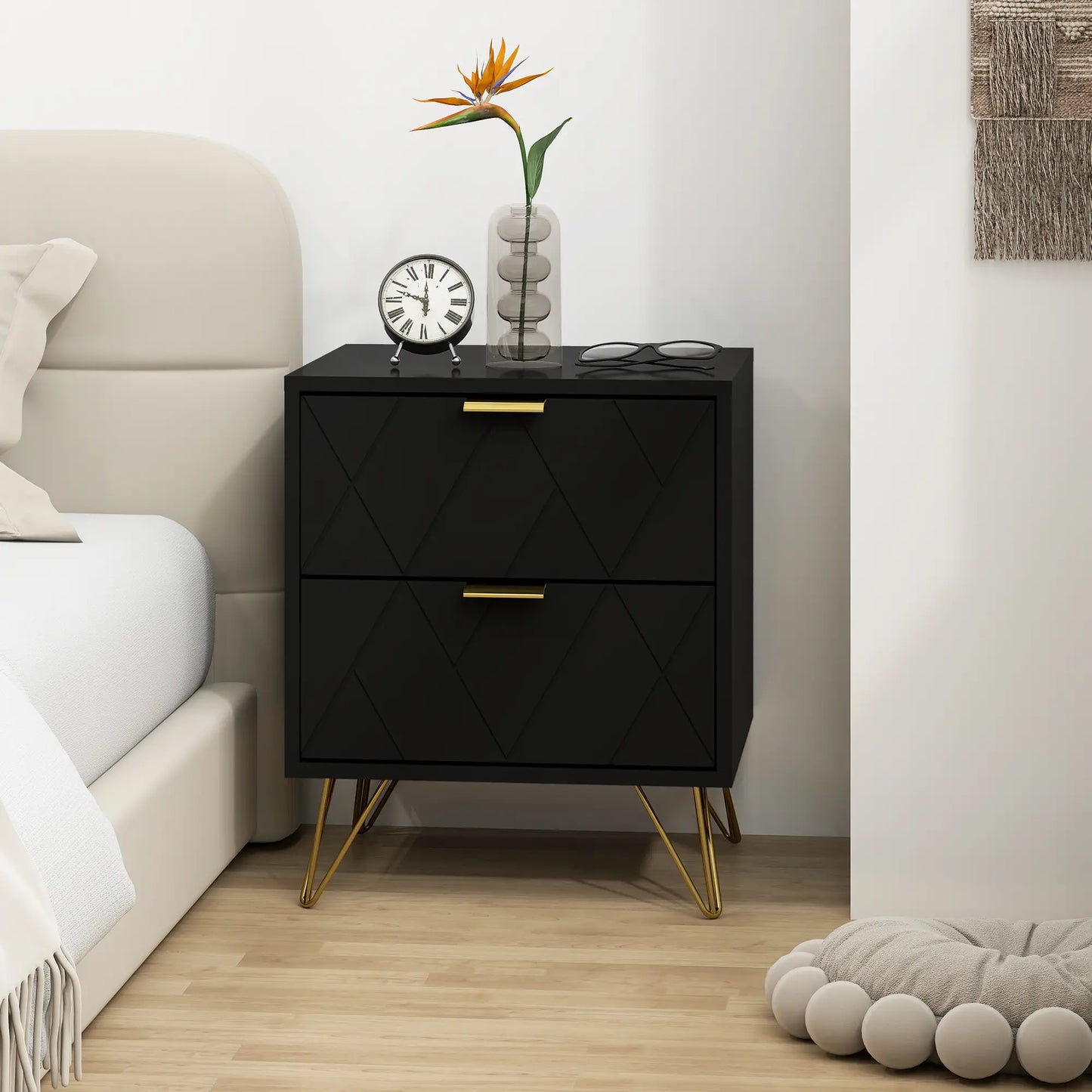 Modern Bedside Table, 2 Drawer Nightstand, Black Bedside Tables at Gallery Canada