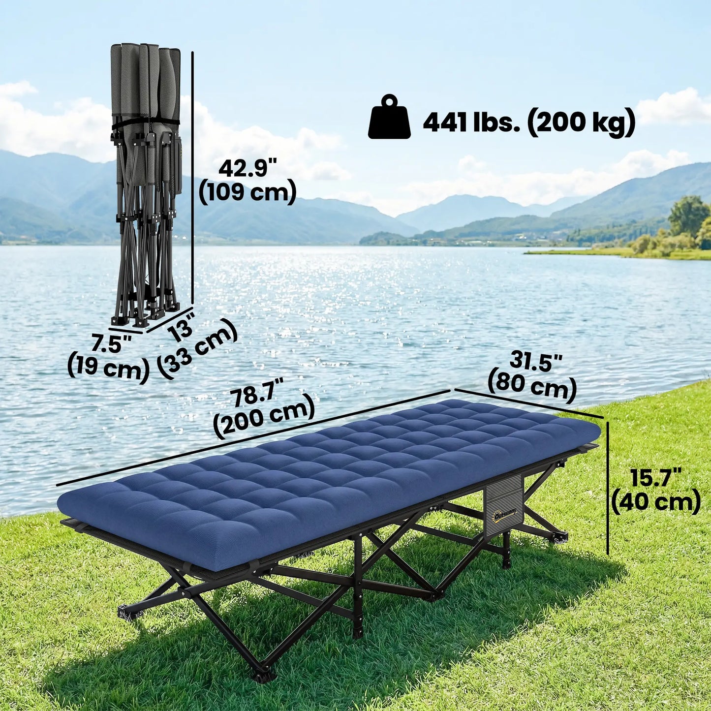 Set Of 2 Camping Cots With Soft Pad, 32" Extra Wide, Blue Camping Cots at Gallery Canada