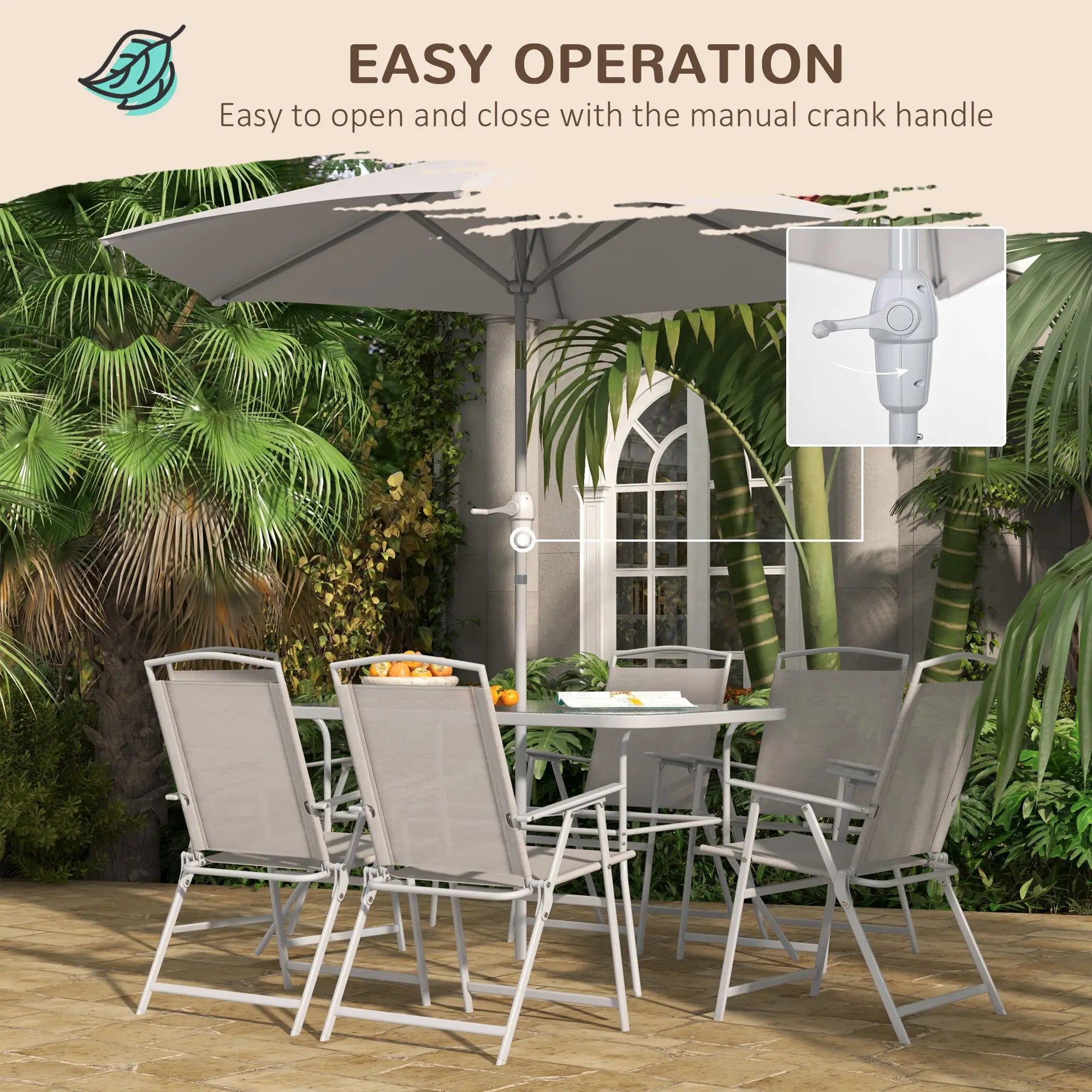 8 Piece Patio Dining Set, 6 Folding Chairs, Rectangle Table, Grey Outdoor Dining Sets at Gallery Canada
