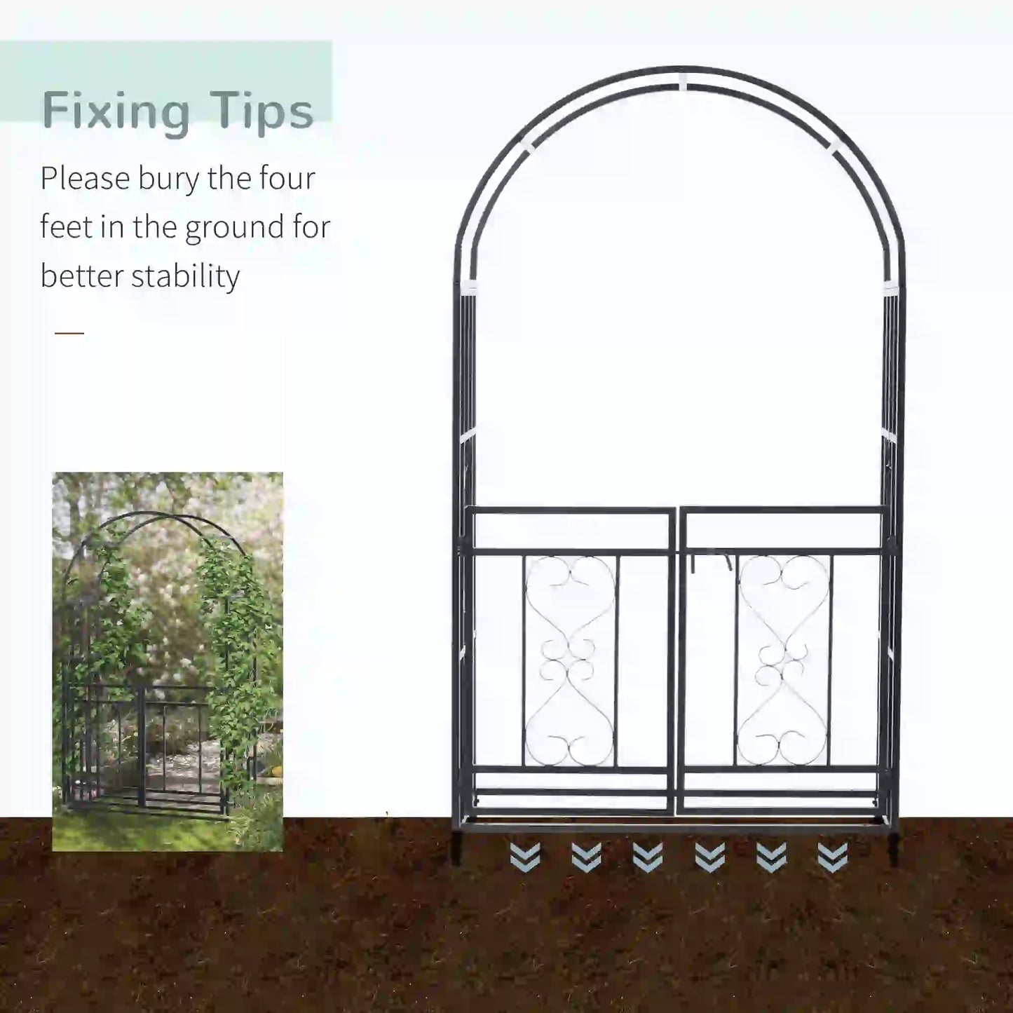 6.7 FT Steel Garden Arch with Gate, Outdoor Arbor for Vines, Dark Grey Garden Arches at Gallery Canada