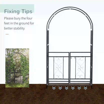6.7 FT Steel Garden Arch with Gate, Outdoor Arbor for Vines, Dark Grey Garden Arches at Gallery Canada