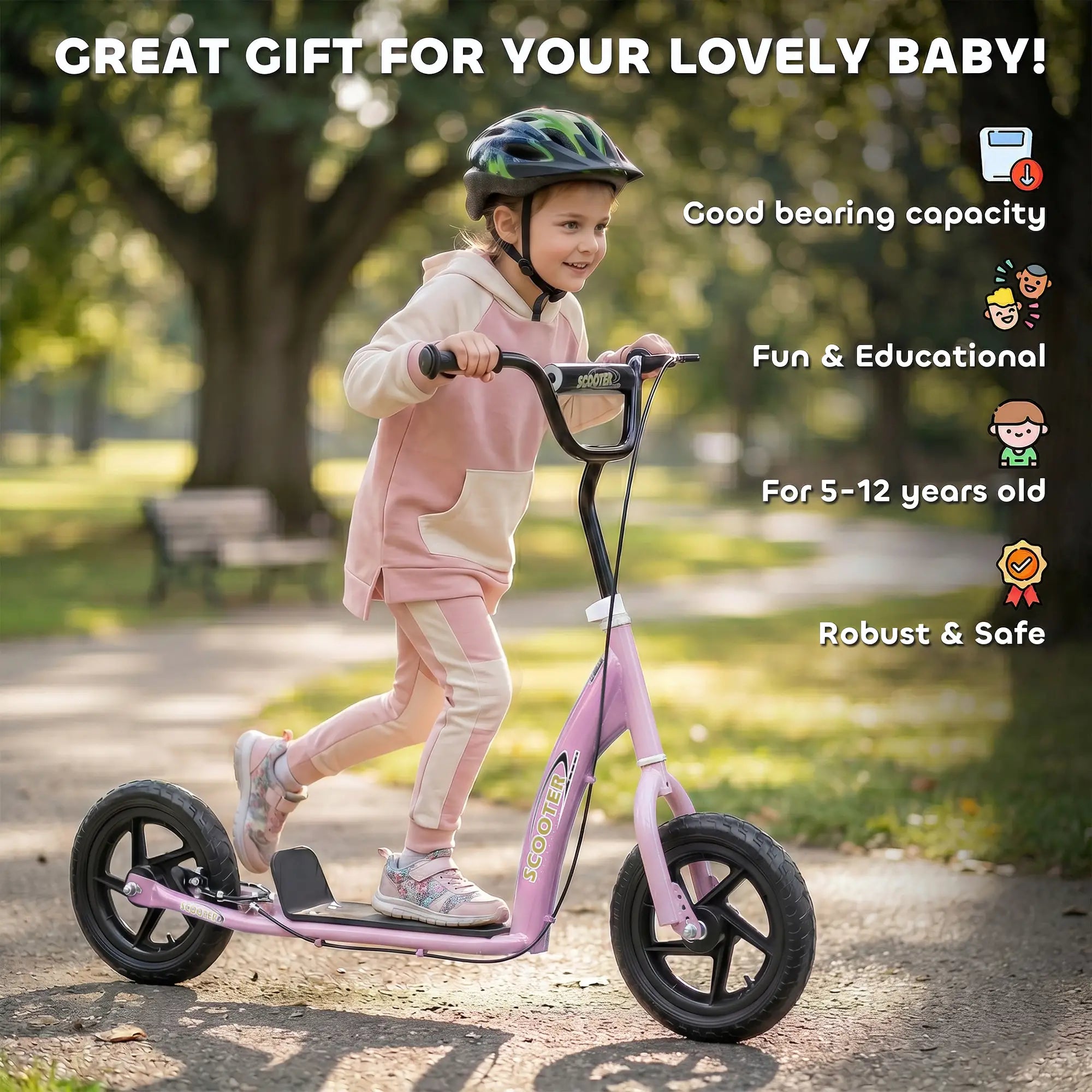 Kids Scooter Bike, 12'' Tire, for 5-12 Year Old, Pink Scooters at Gallery Canada