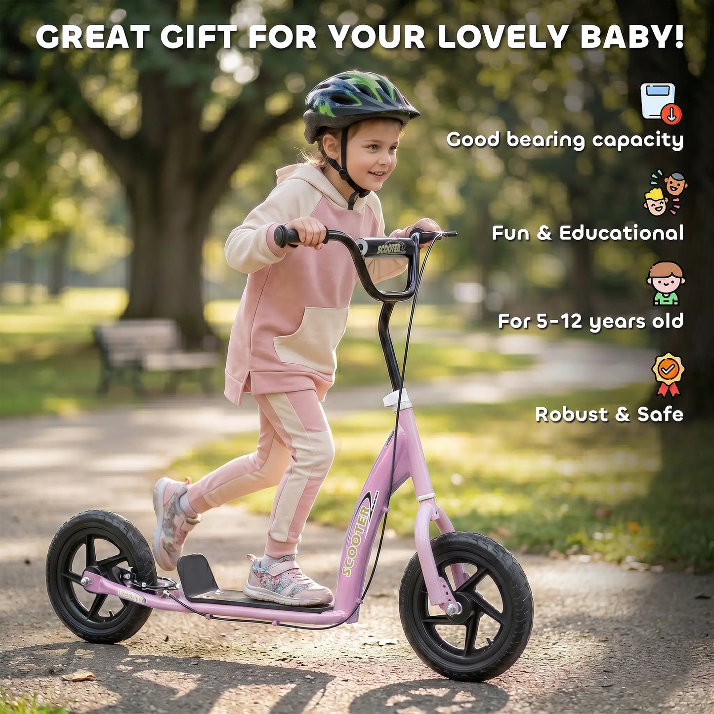 Kids Scooter Bike, 12'' Tire, for 5-12 Year Old, Pink Scooters at Gallery Canada