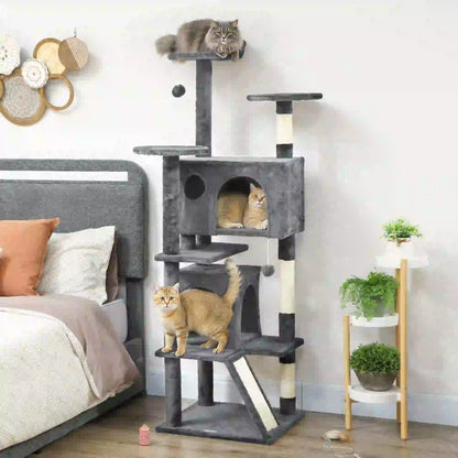 63" Cat Tree, Multi-Level Cat Tower, Scratching Posts, Dark Grey